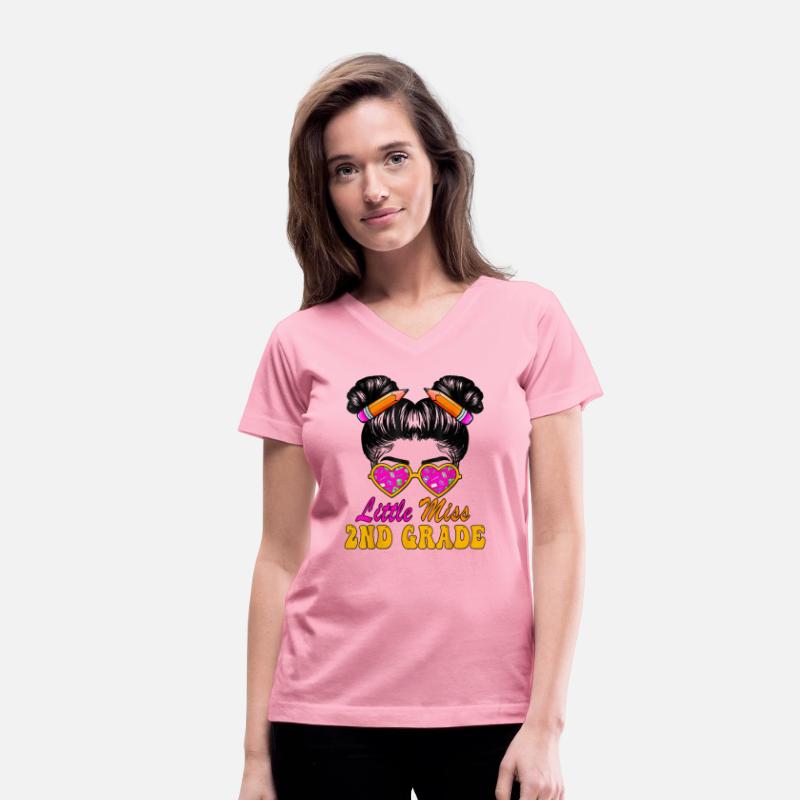 Little Miss Second 2nd Grade Messy Bun Hair Back T