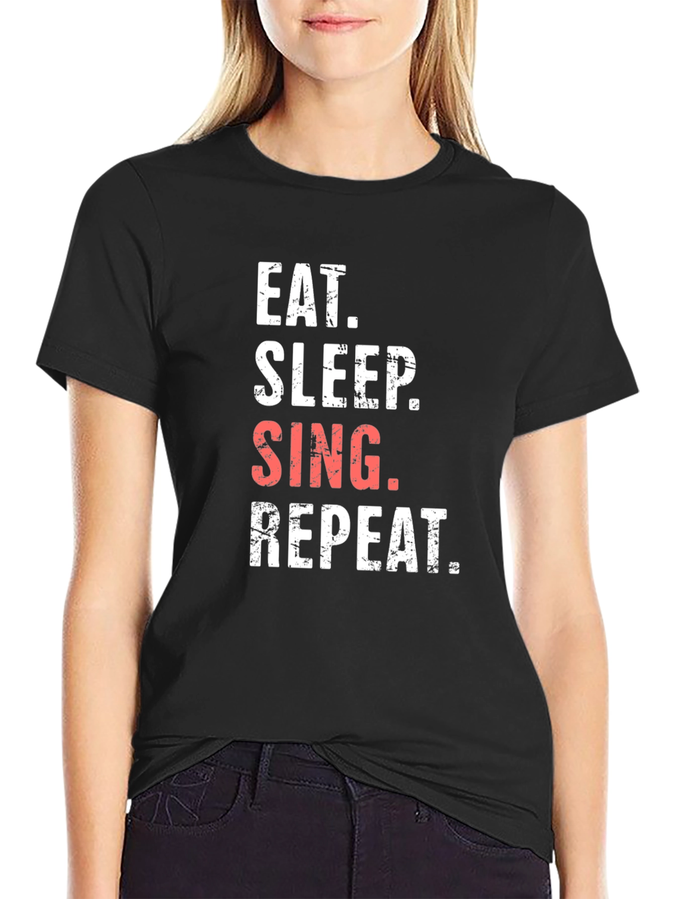 Eat Sleep Sing Repeat Black Graphic Tee