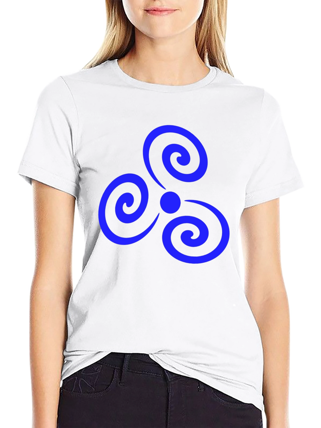 Black T-Shirt with Blue Triple Spiral Design