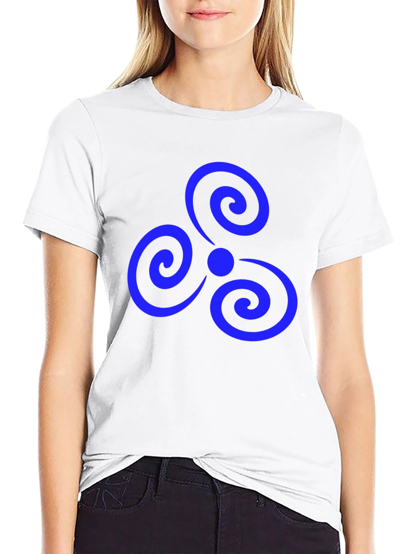 Black T-Shirt with Blue Triple Spiral Design