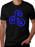 Black T-Shirt with Blue Triple Spiral Design