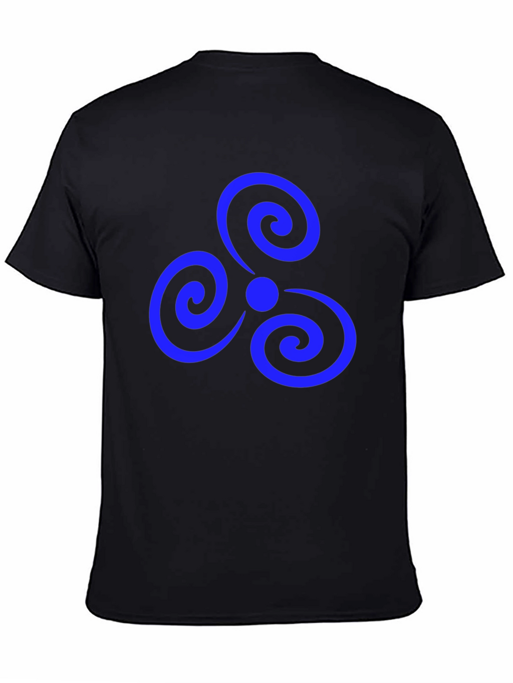 Black T-Shirt with Blue Triple Spiral Design