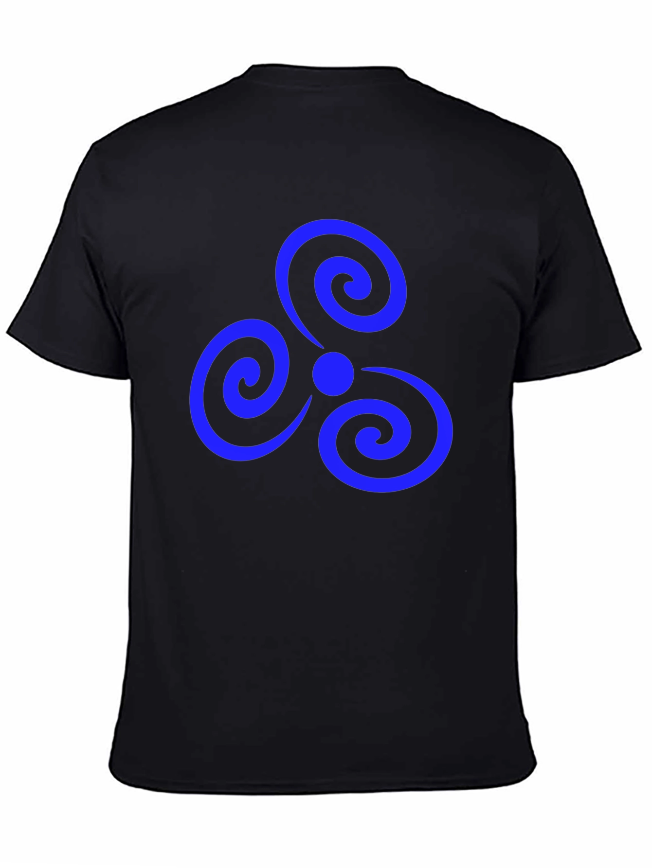 Black T-Shirt with Blue Triple Spiral Design