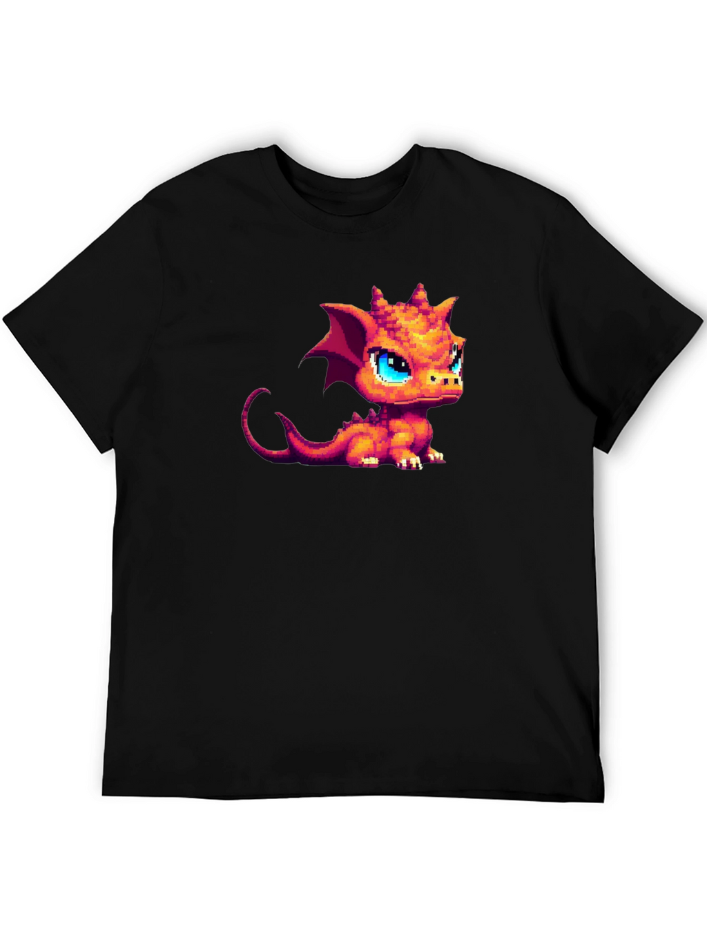 Pixel Dragon Graphic Tee - Black Cotton Shirt