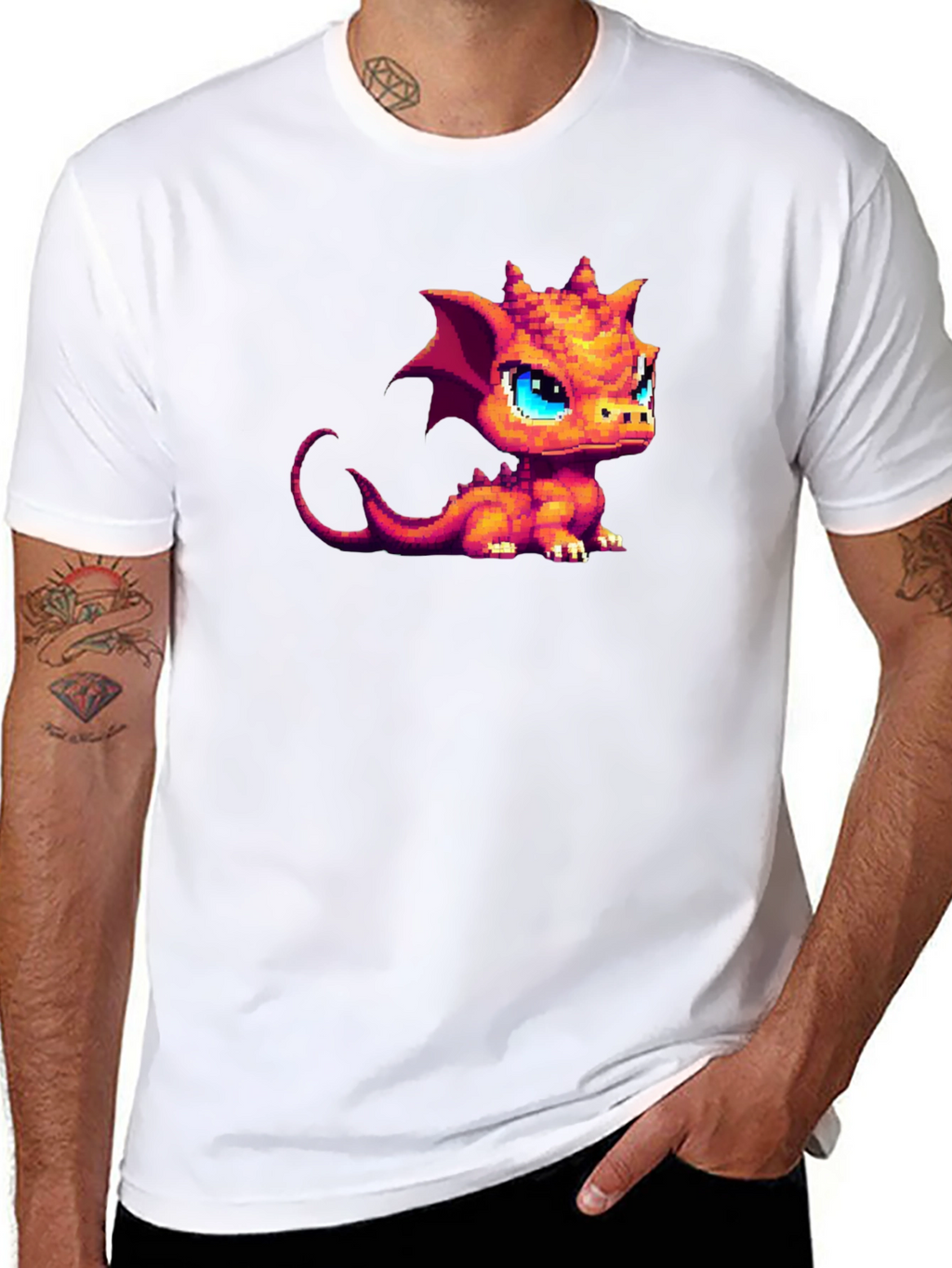 Pixel Dragon Graphic Tee - Black Cotton Shirt