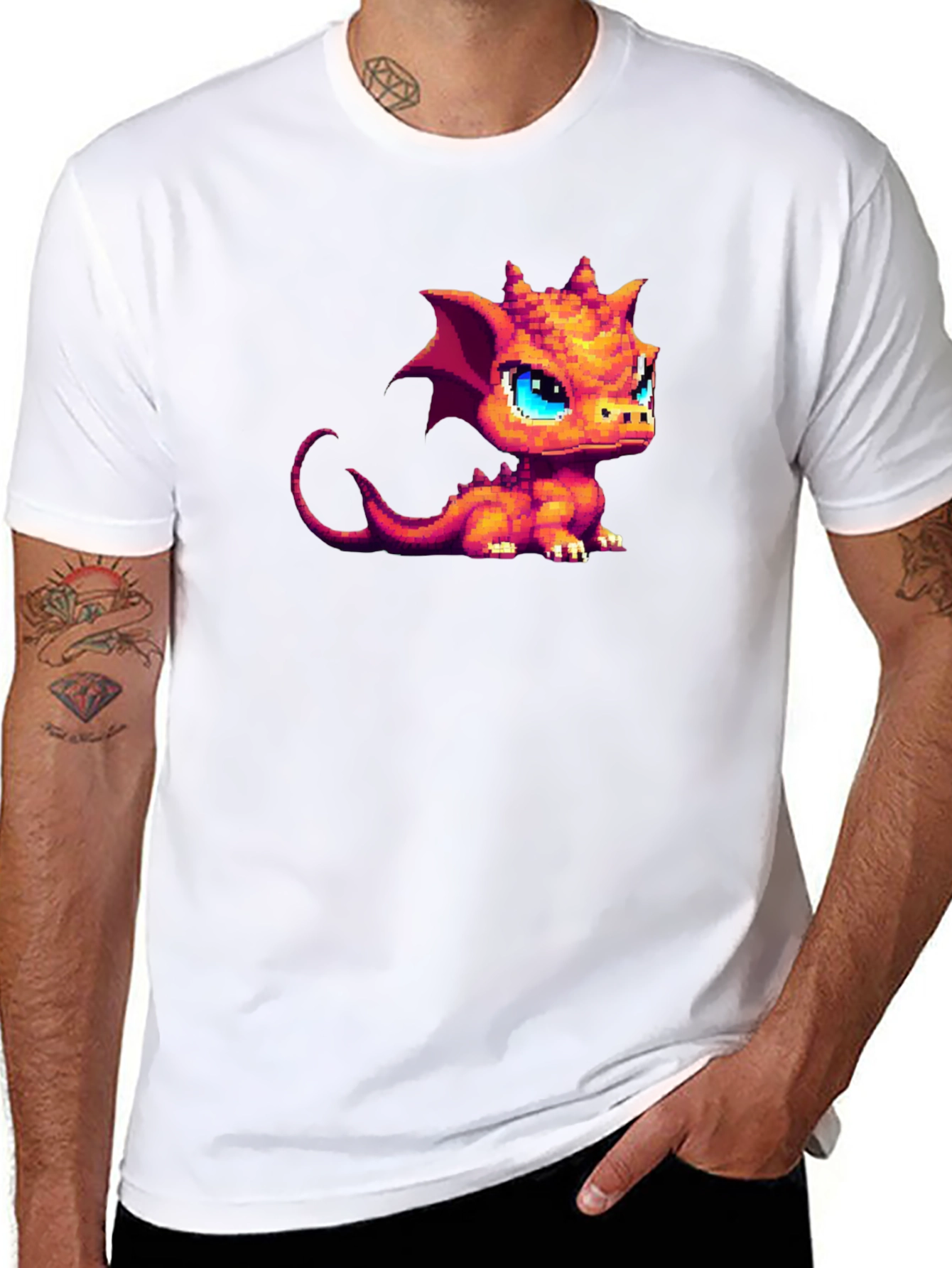 Pixel Dragon Graphic Tee - Black Cotton Shirt