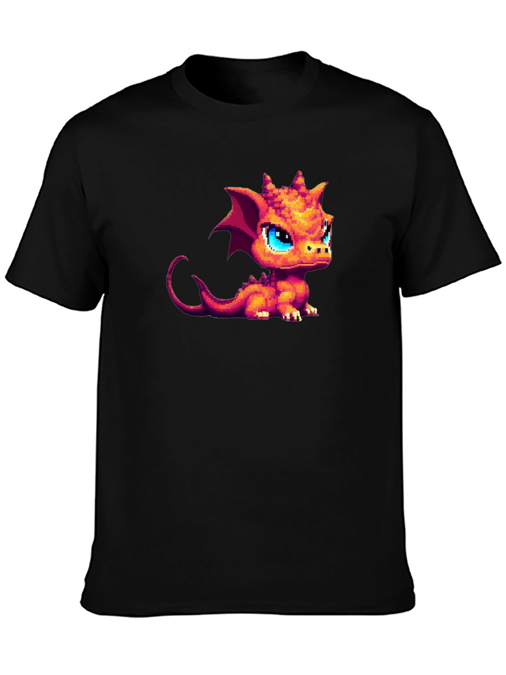 Pixel Dragon Graphic Tee - Black Cotton Shirt