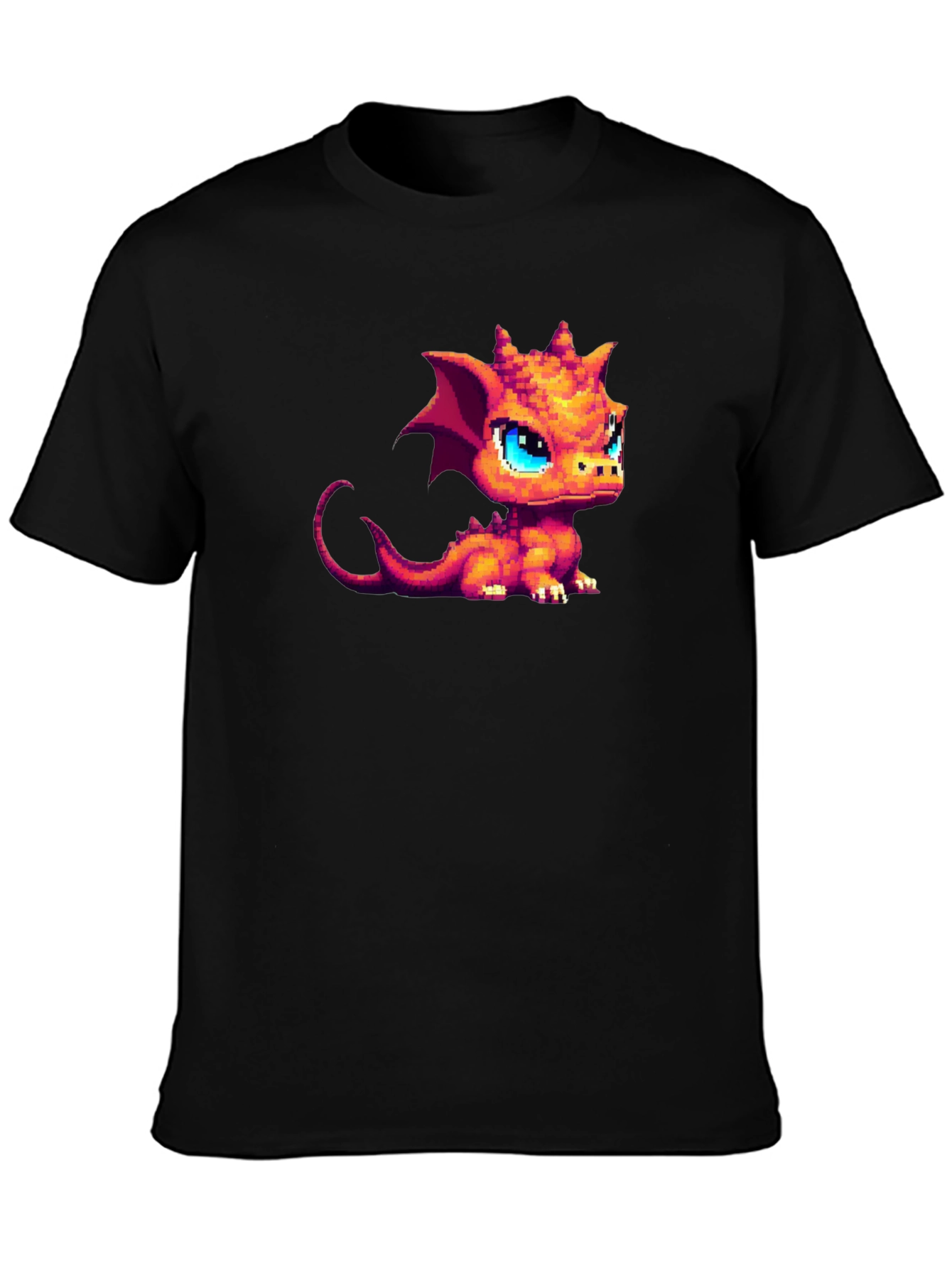 Pixel Dragon Graphic Tee - Black Cotton Shirt