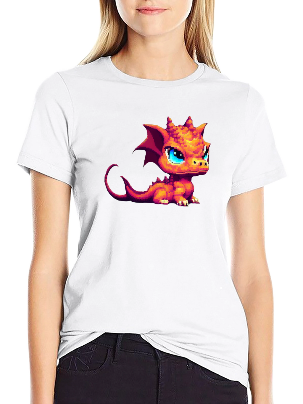 Pixel Dragon Graphic Tee - Black Cotton Shirt