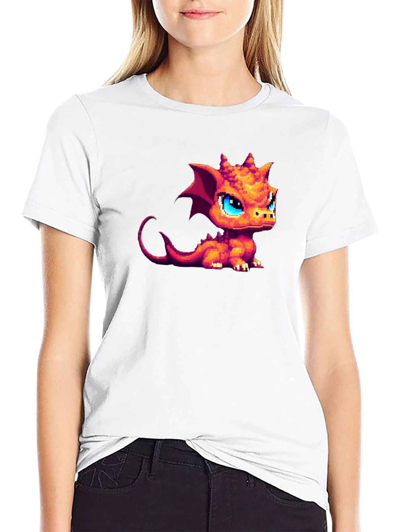 Pixel Dragon Graphic Tee - Black Cotton Shirt
