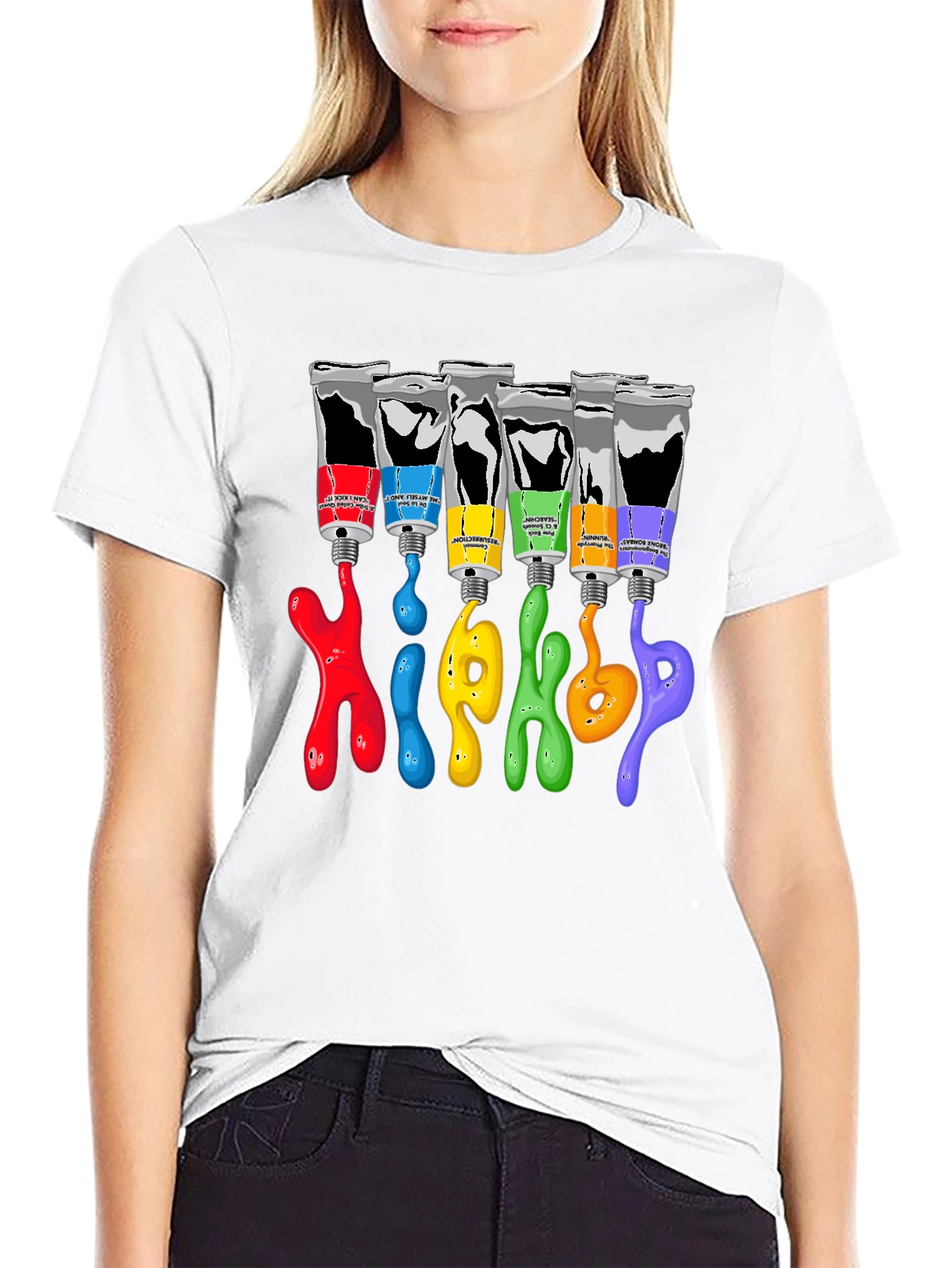 Colorful Paint Tube Graphic Tee - Hip Hop Style