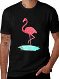 Pink Flamingo Graphic Tee - Black Cotton Casual T-Shirt