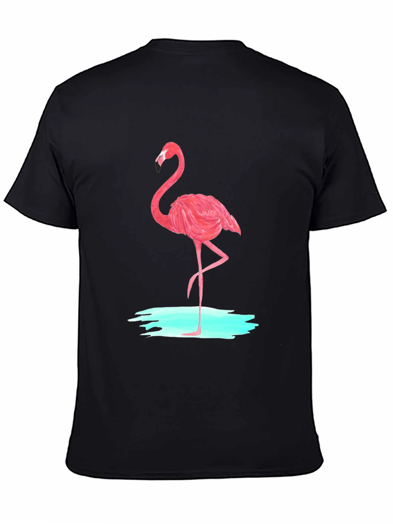 Pink Flamingo Graphic Tee - Black Cotton Casual T-Shirt