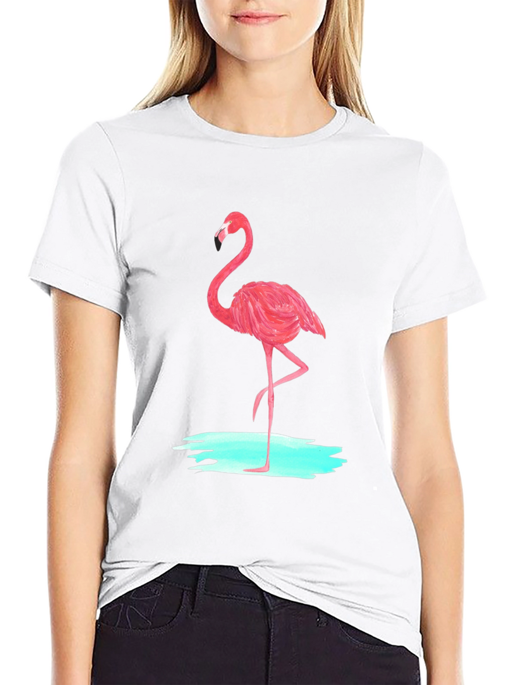 Pink Flamingo Graphic Tee - Black Cotton Casual T-Shirt