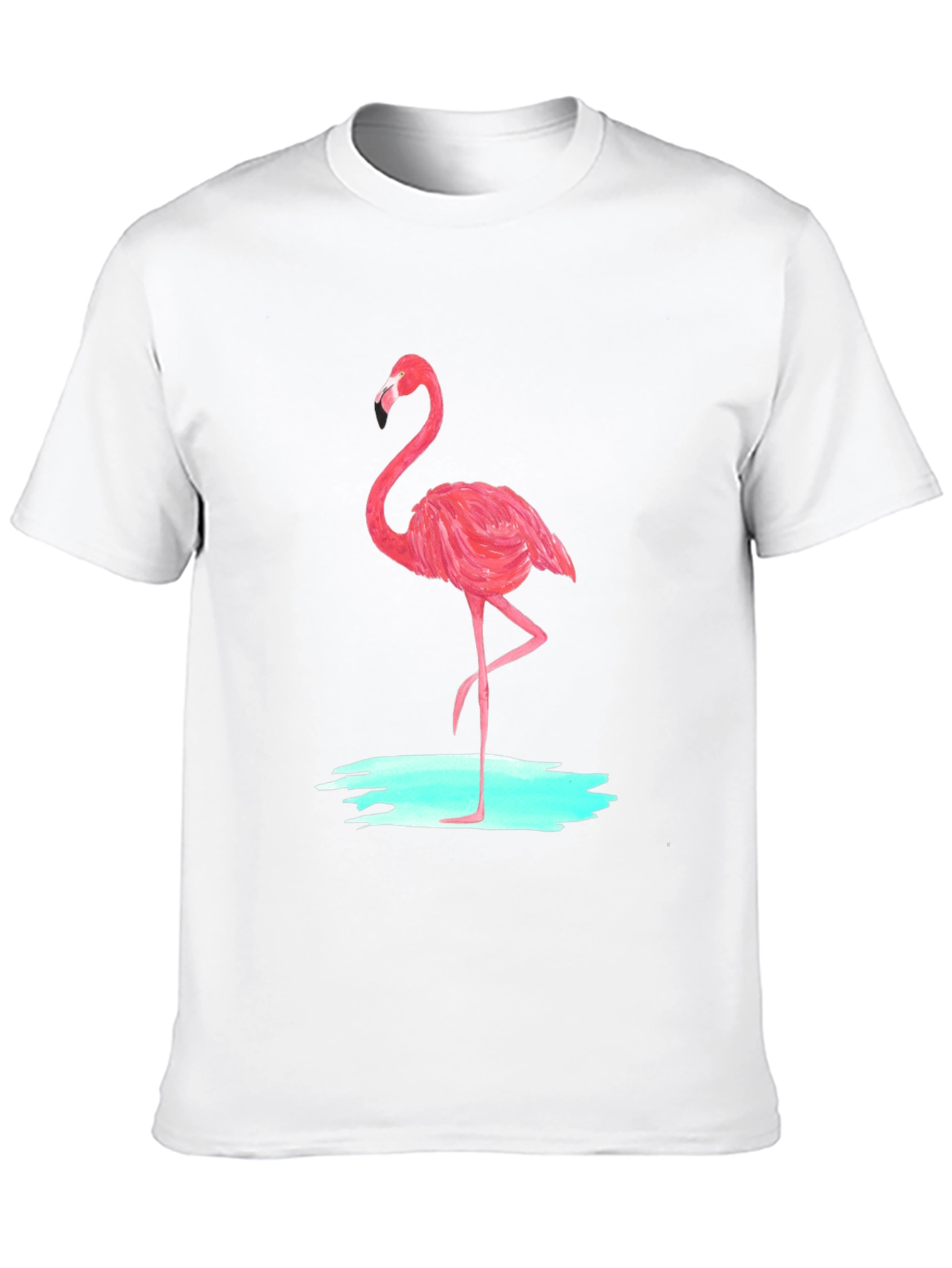 Pink Flamingo Graphic Tee - Black Cotton Casual T-Shirt