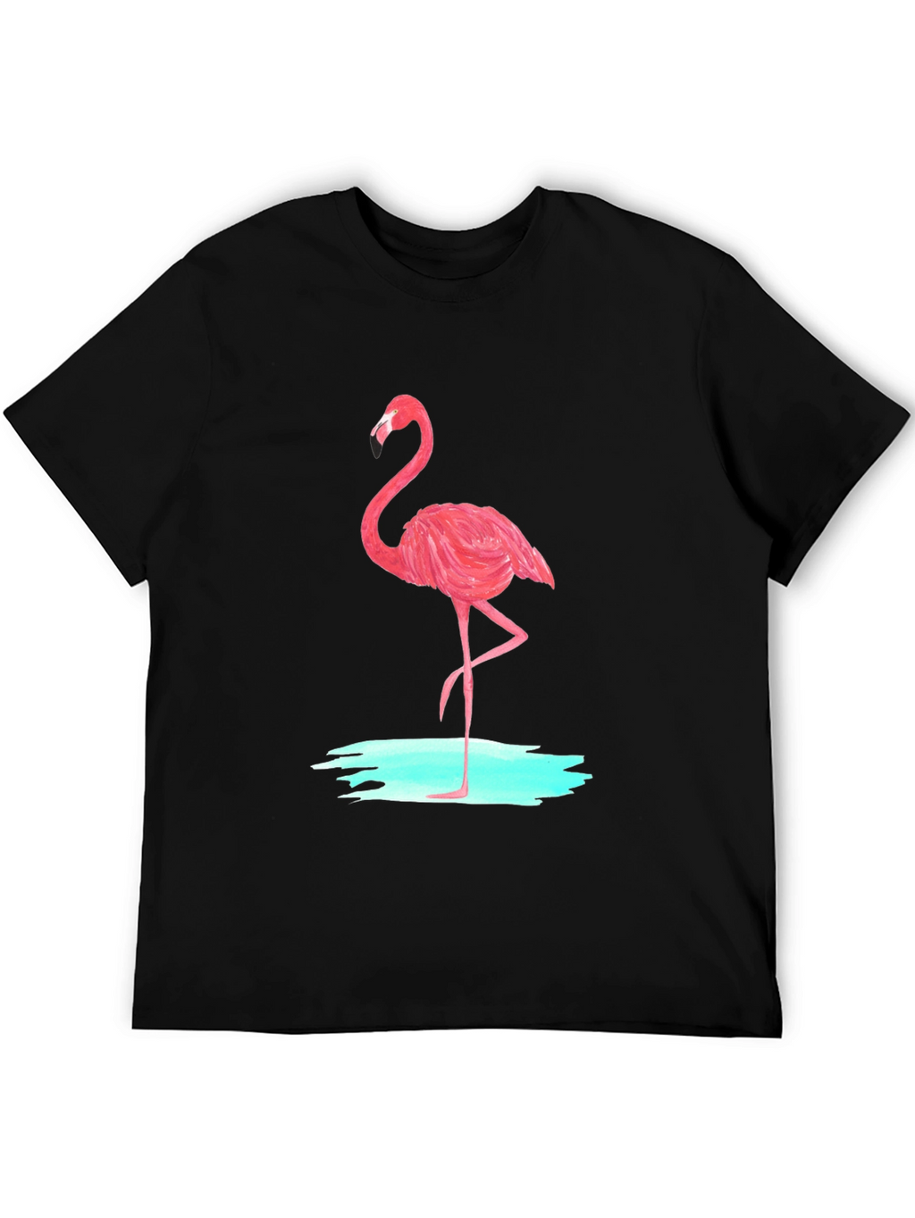 Pink Flamingo Graphic Tee - Black Cotton Casual T-Shirt