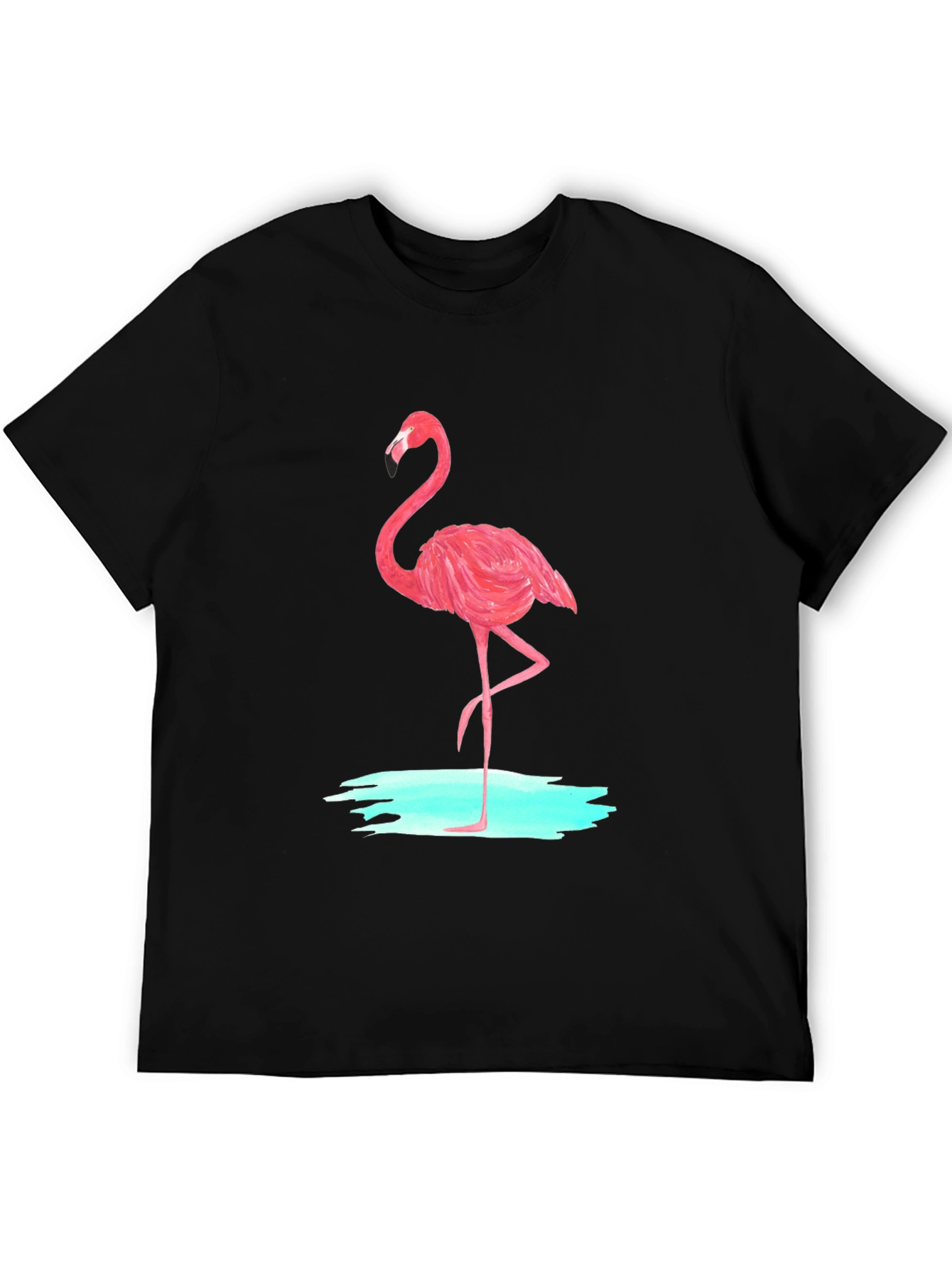 Pink Flamingo Graphic Tee - Black Cotton Casual T-Shirt