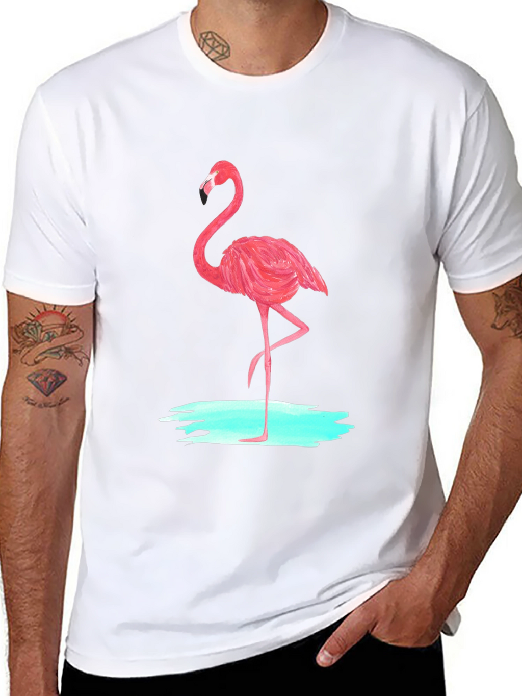 Pink Flamingo Graphic Tee - Black Cotton Casual T-Shirt