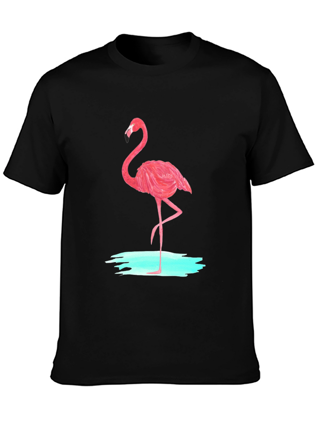 Pink Flamingo Graphic Tee - Black Cotton Casual T-Shirt