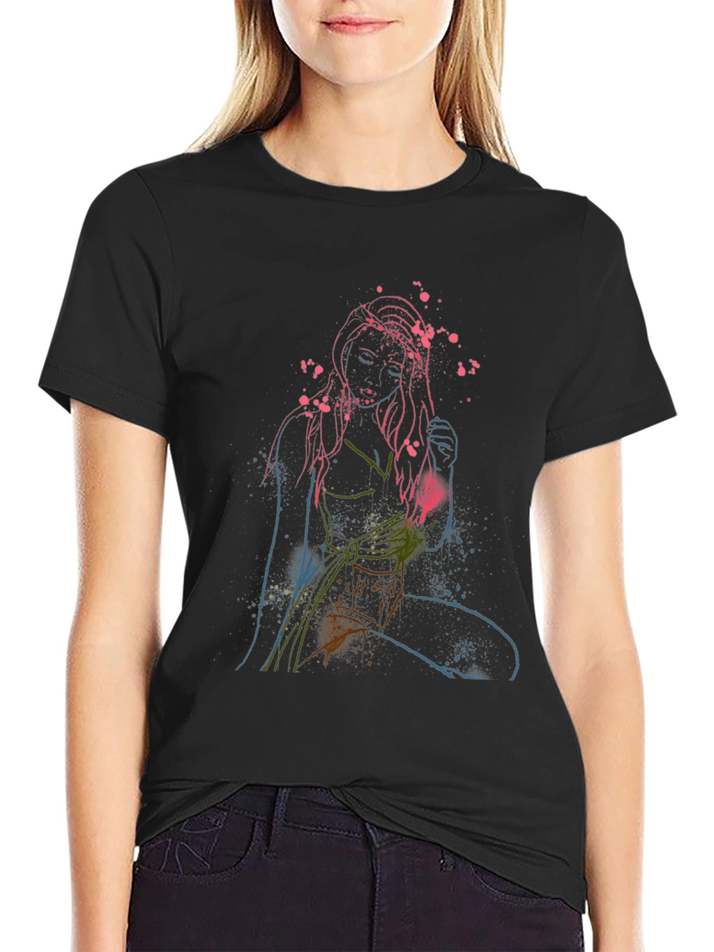 Abstract Woman Graphic Print Crew Neck T-Shirt