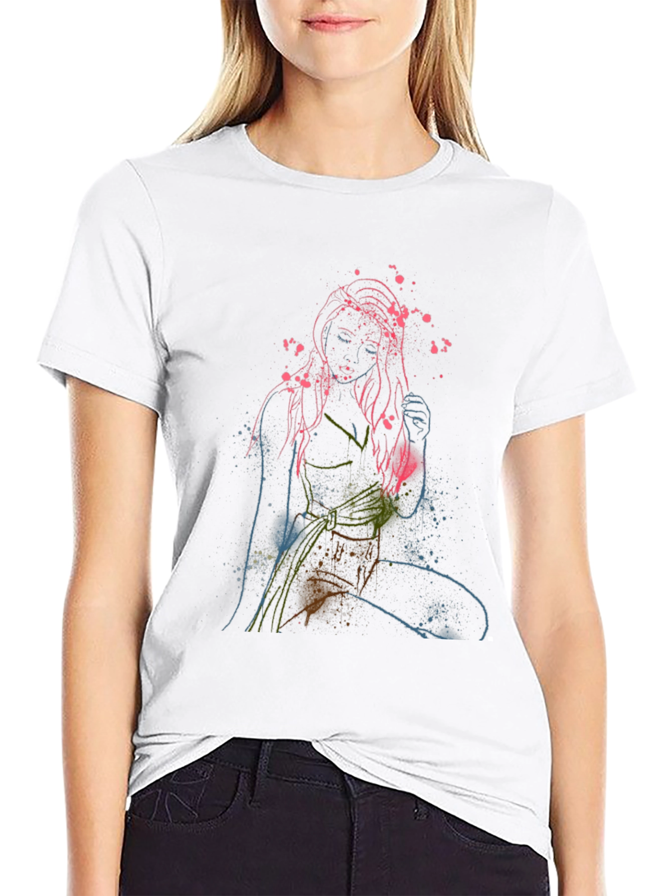 Abstract Woman Graphic Print Crew Neck T-Shirt