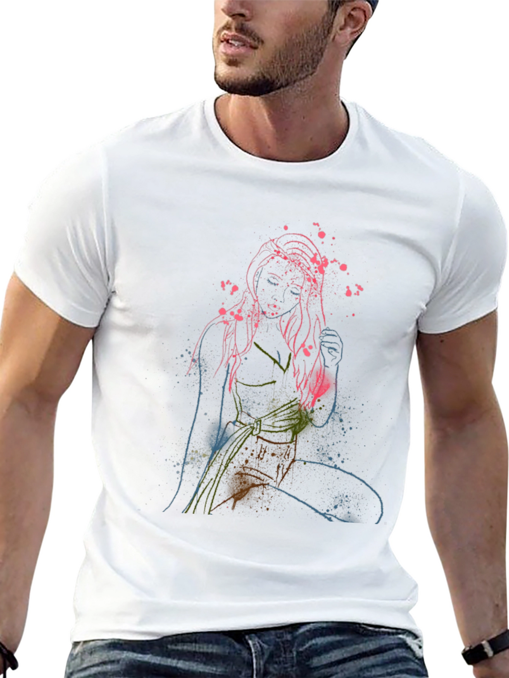 Abstract Woman Graphic Print Crew Neck T-Shirt