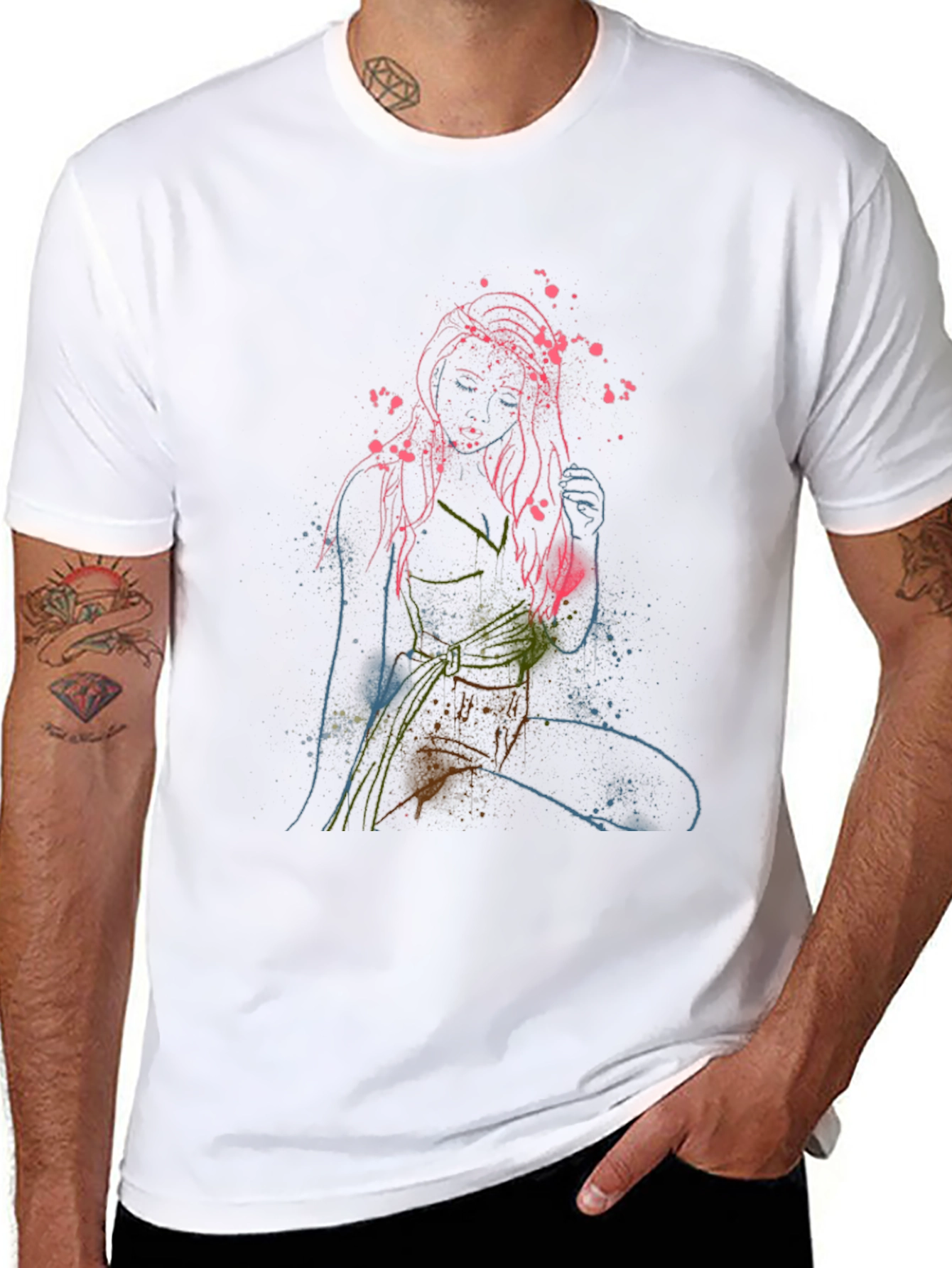 Abstract Woman Graphic Print Crew Neck T-Shirt