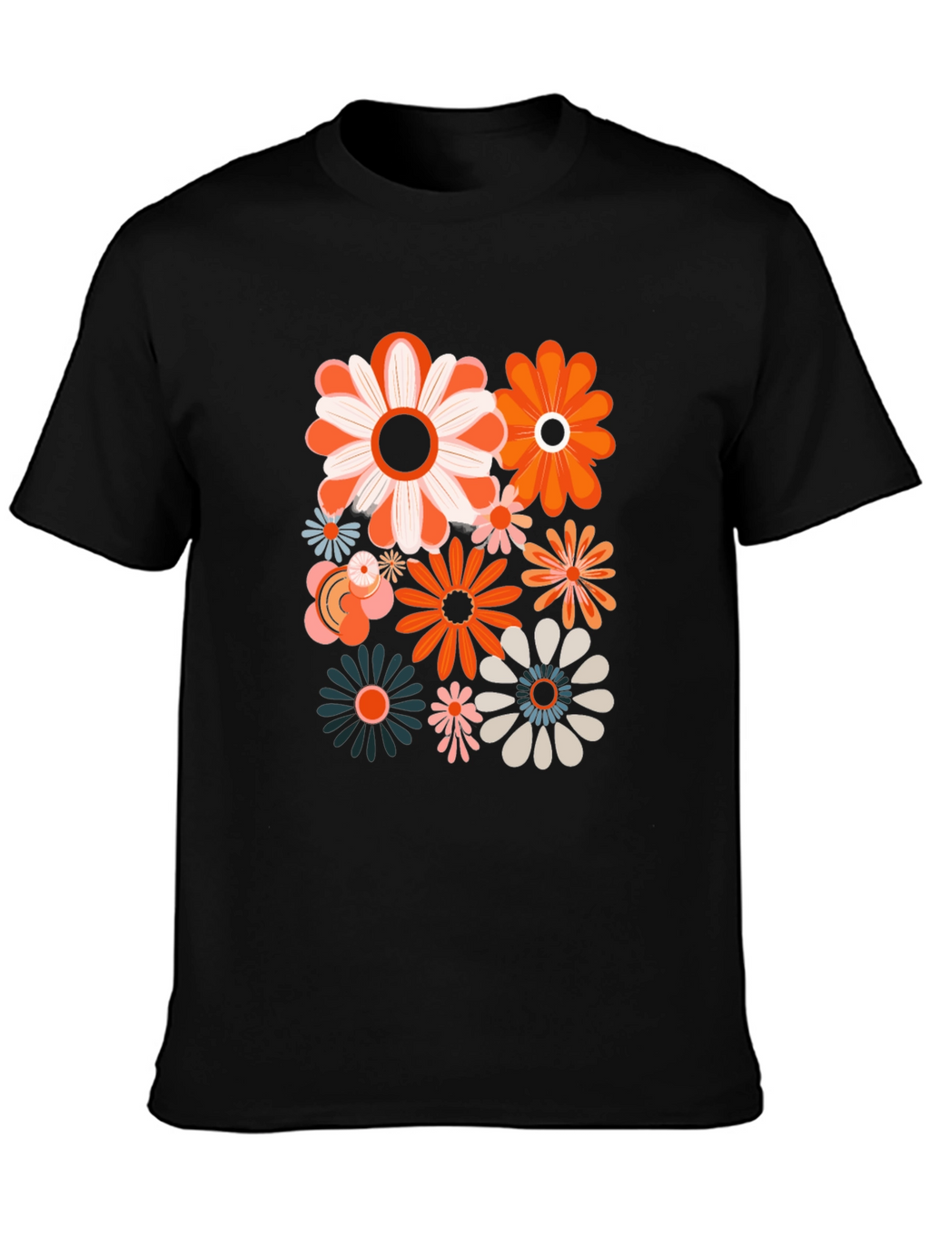 Retro Flower Power Graphic Tee - Black Unisex Shirt