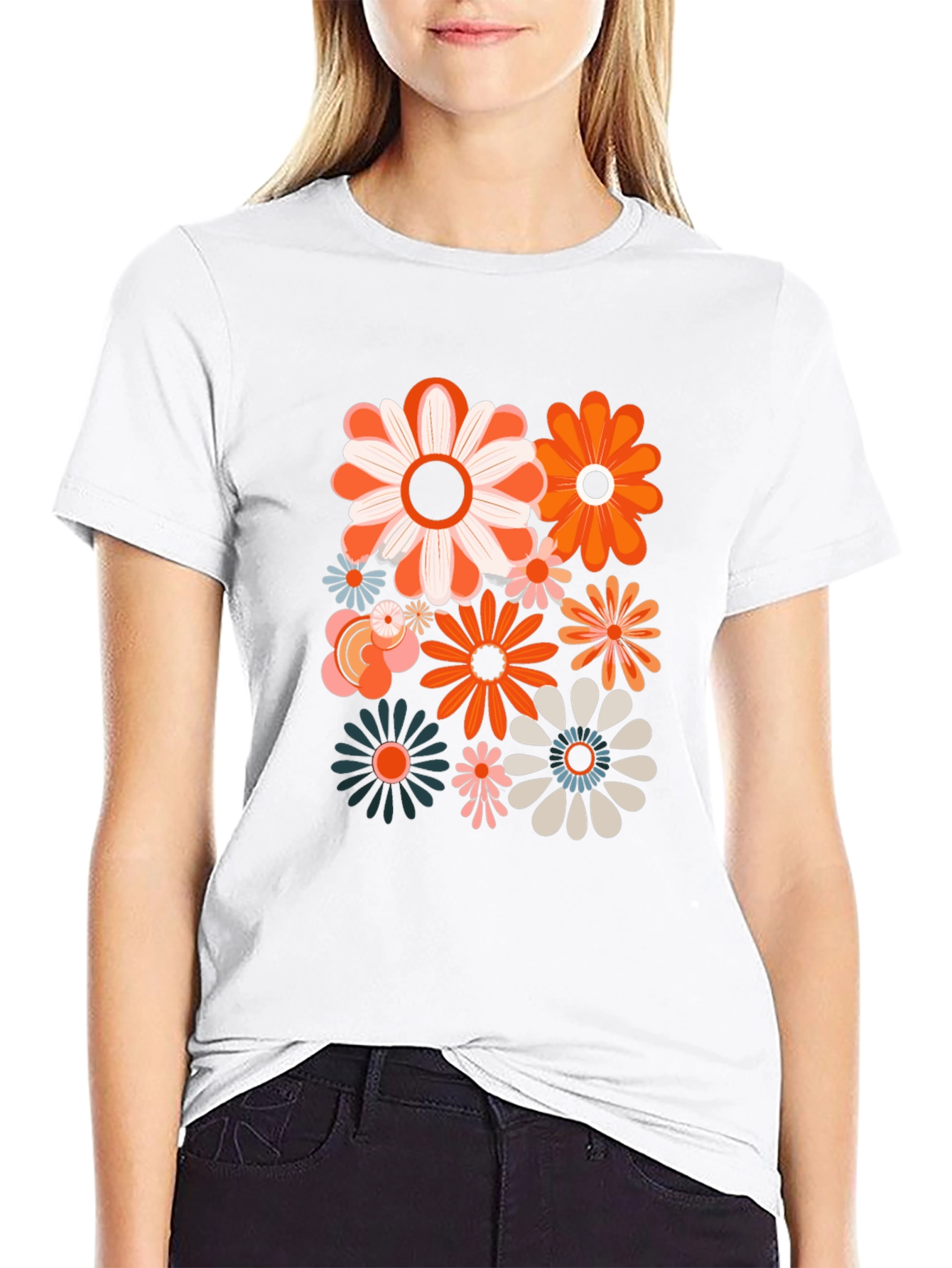 Retro Flower Power Graphic Tee - Black Unisex Shirt