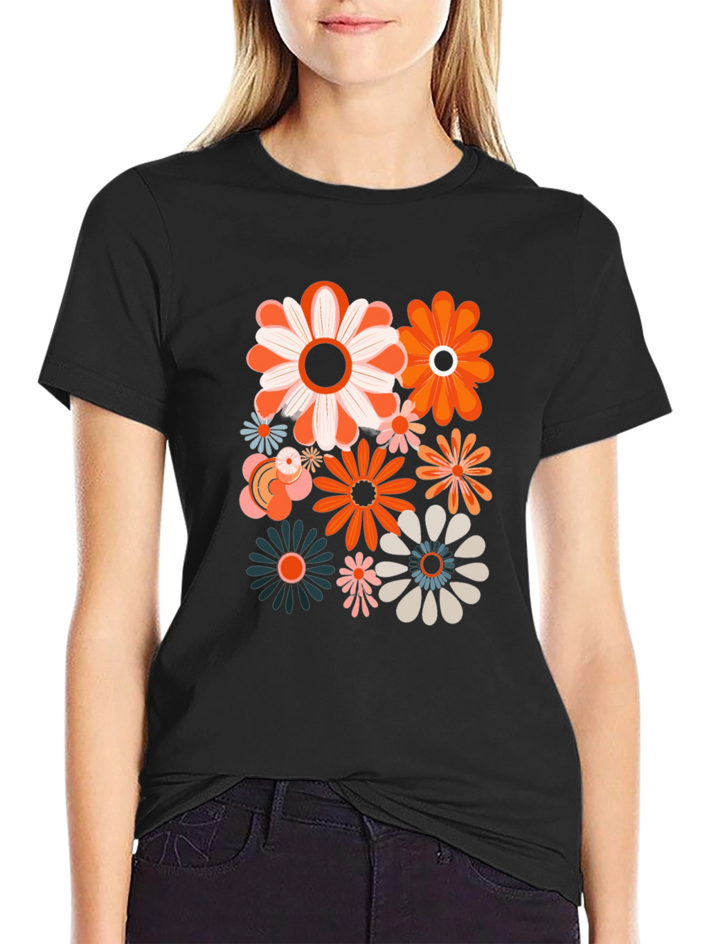 Retro Flower Power Graphic Tee - Black Unisex Shirt