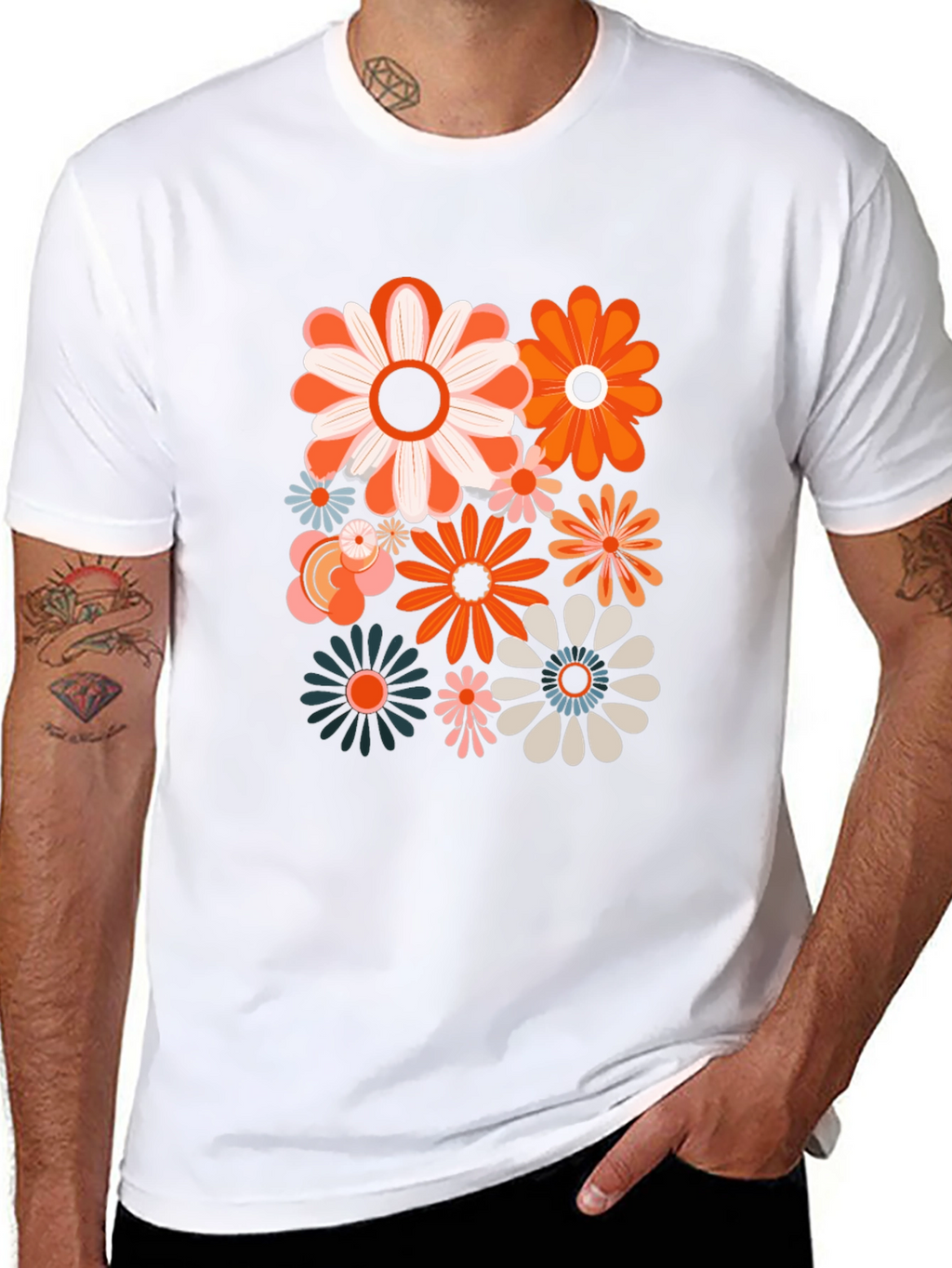 Retro Flower Power Graphic Tee - Black Unisex Shirt