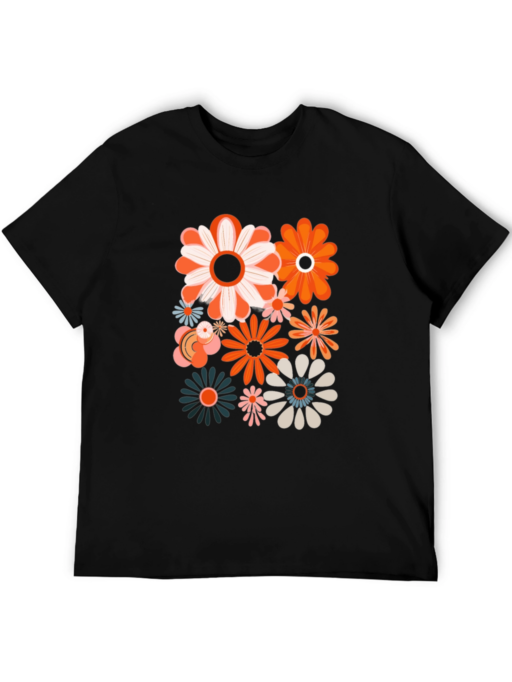Retro Flower Power Graphic Tee - Black Unisex Shirt