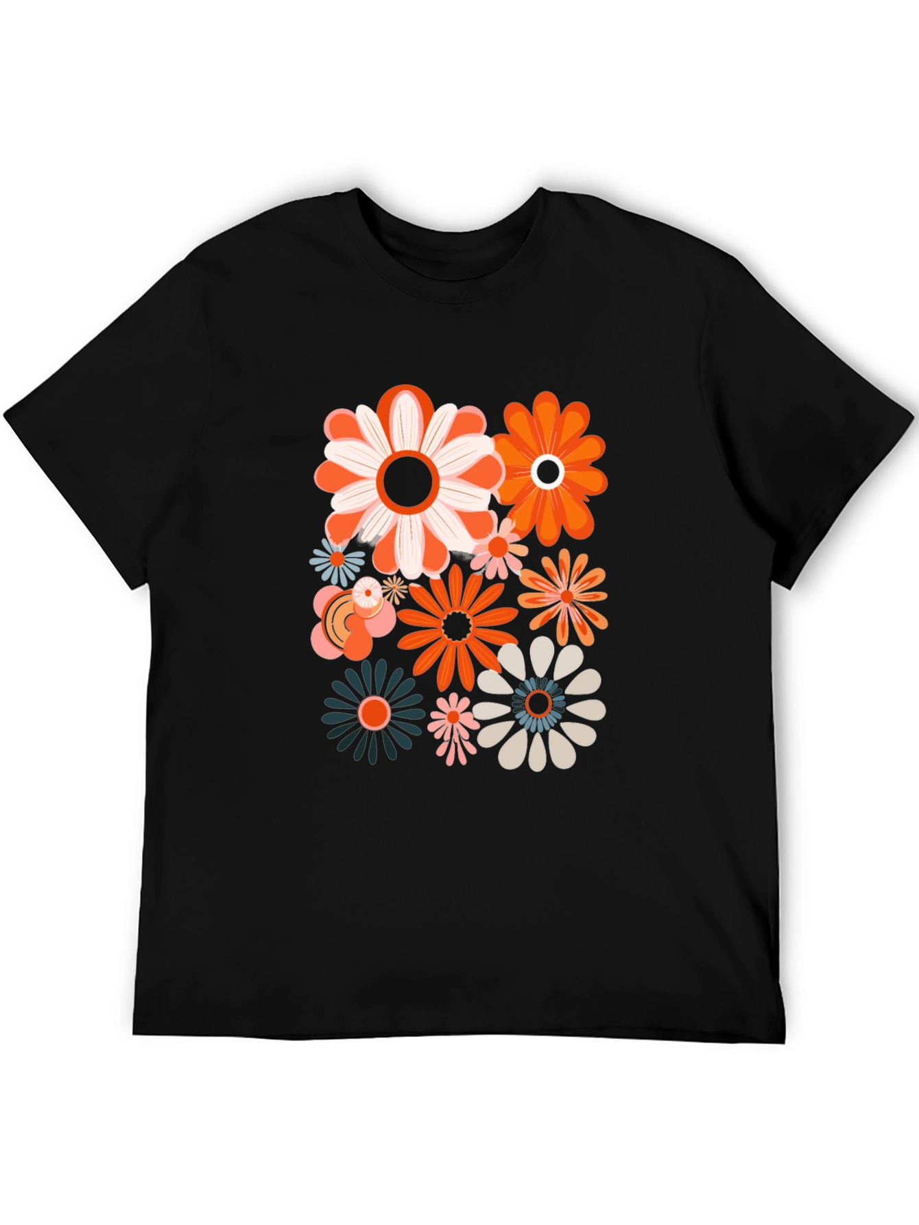 Retro Flower Power Graphic Tee - Black Unisex Shirt