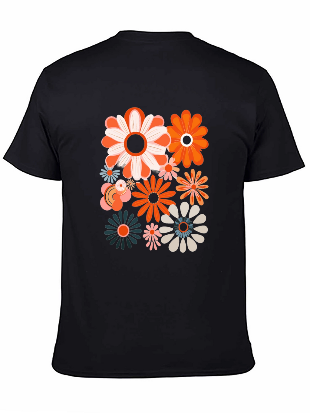 Retro Flower Power Graphic Tee - Black Unisex Shirt