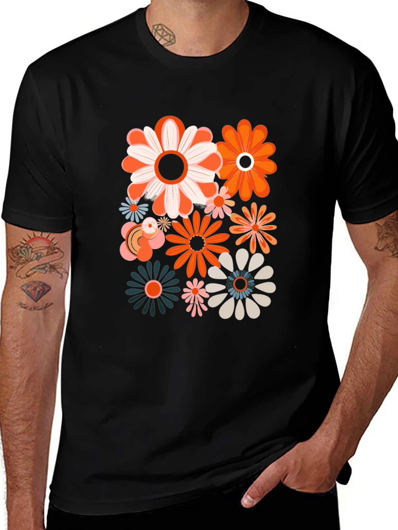 Retro Flower Power Graphic Tee - Black Unisex Shirt