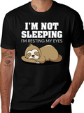 Funny Sloth Resting Eyes Graphic Tee - Black