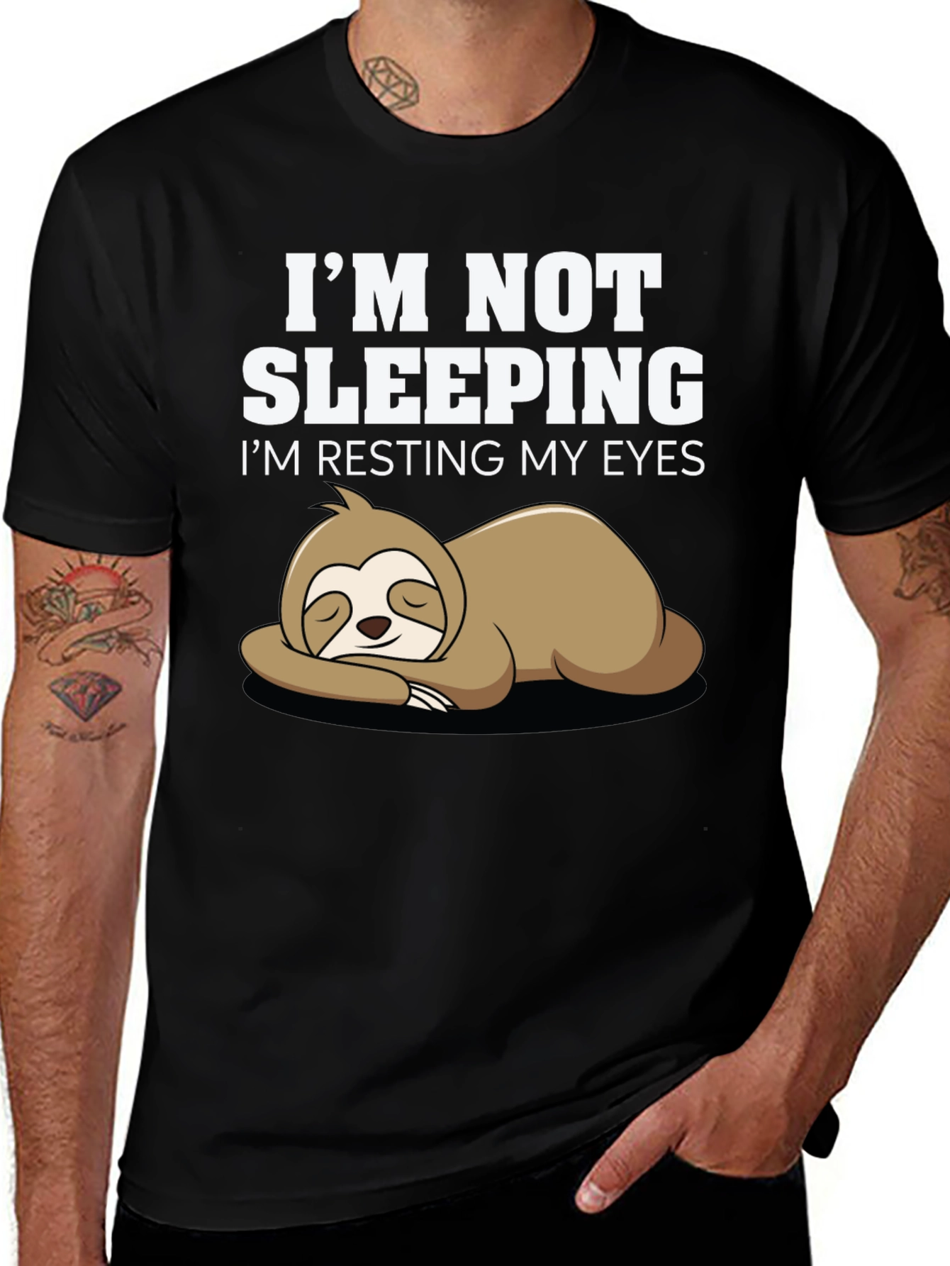 Funny Sloth Resting Eyes Graphic Tee - Black