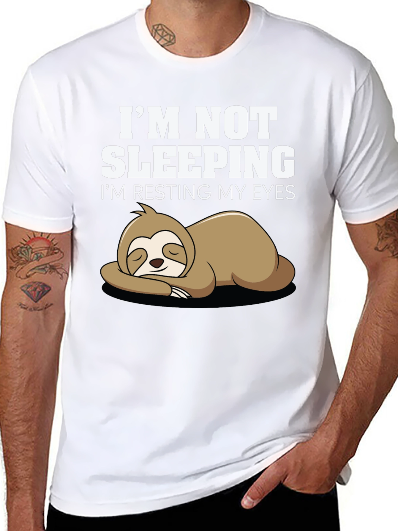 Funny Sloth Resting Eyes Graphic Tee - Black