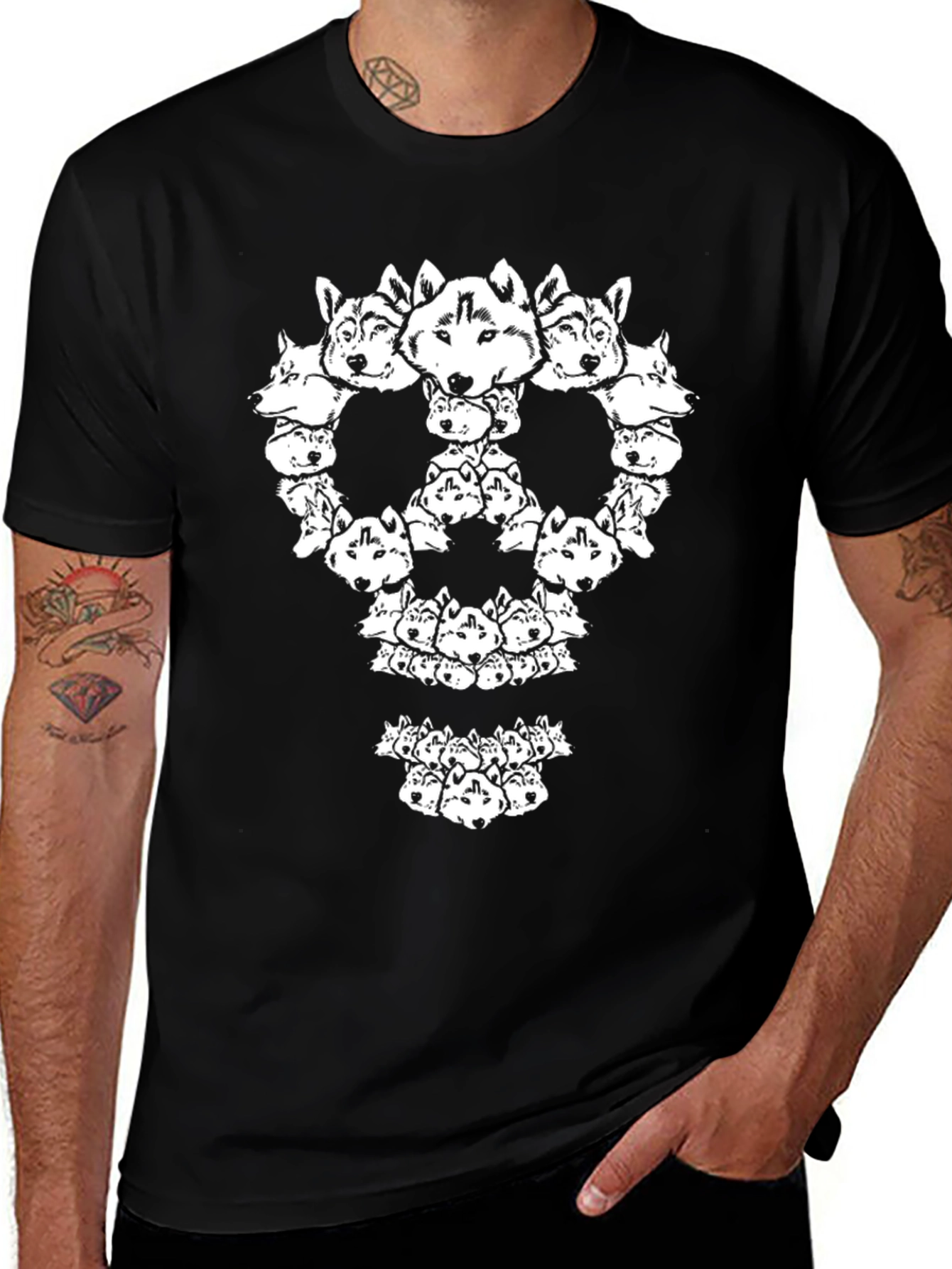 Husky Head Skull Graphic Tee - Black