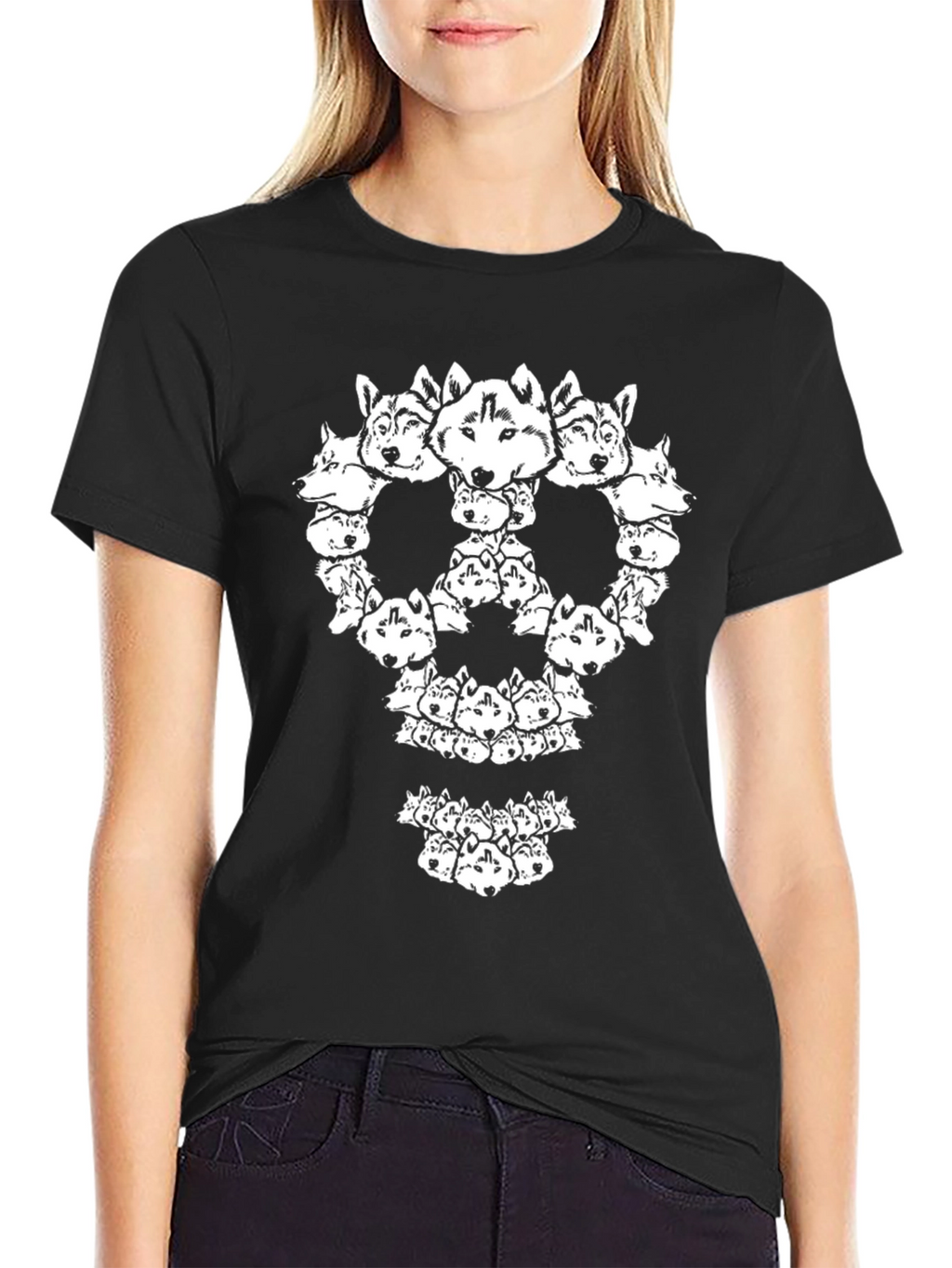 Husky Head Skull Graphic Tee - Black