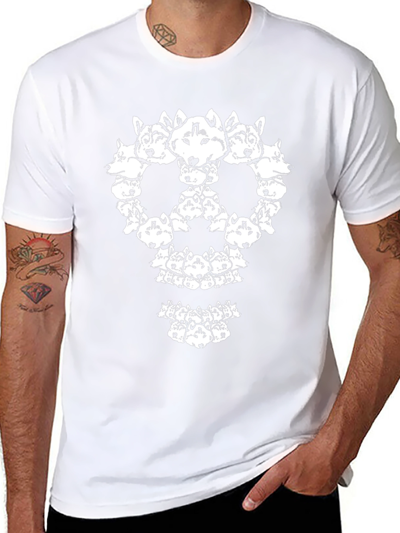 Husky Head Skull Graphic Tee - Black