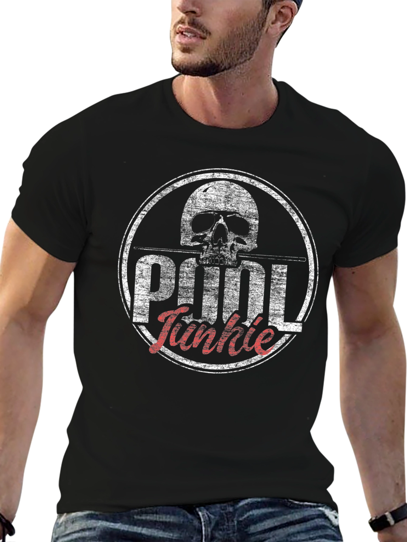 Pool Junkie Skull T-Shirt - Black Graphic Tee