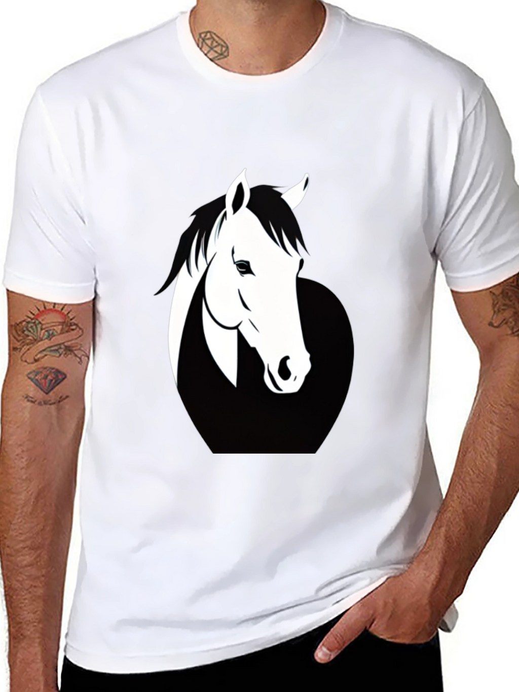 Mens Black T-Shirt with Horse Graphic