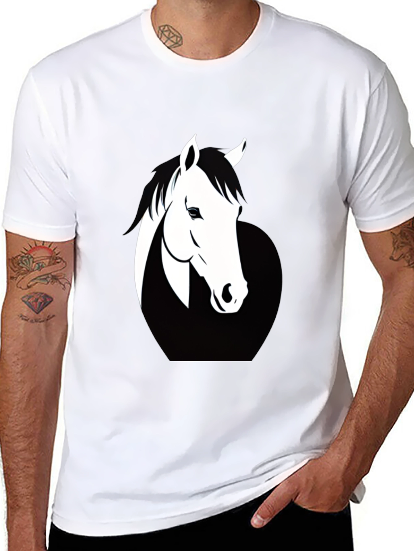 Mens Black T-Shirt with Horse Graphic