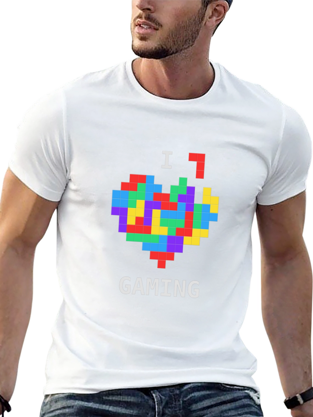 I Love Gaming Pixel Heart Black T-Shirt