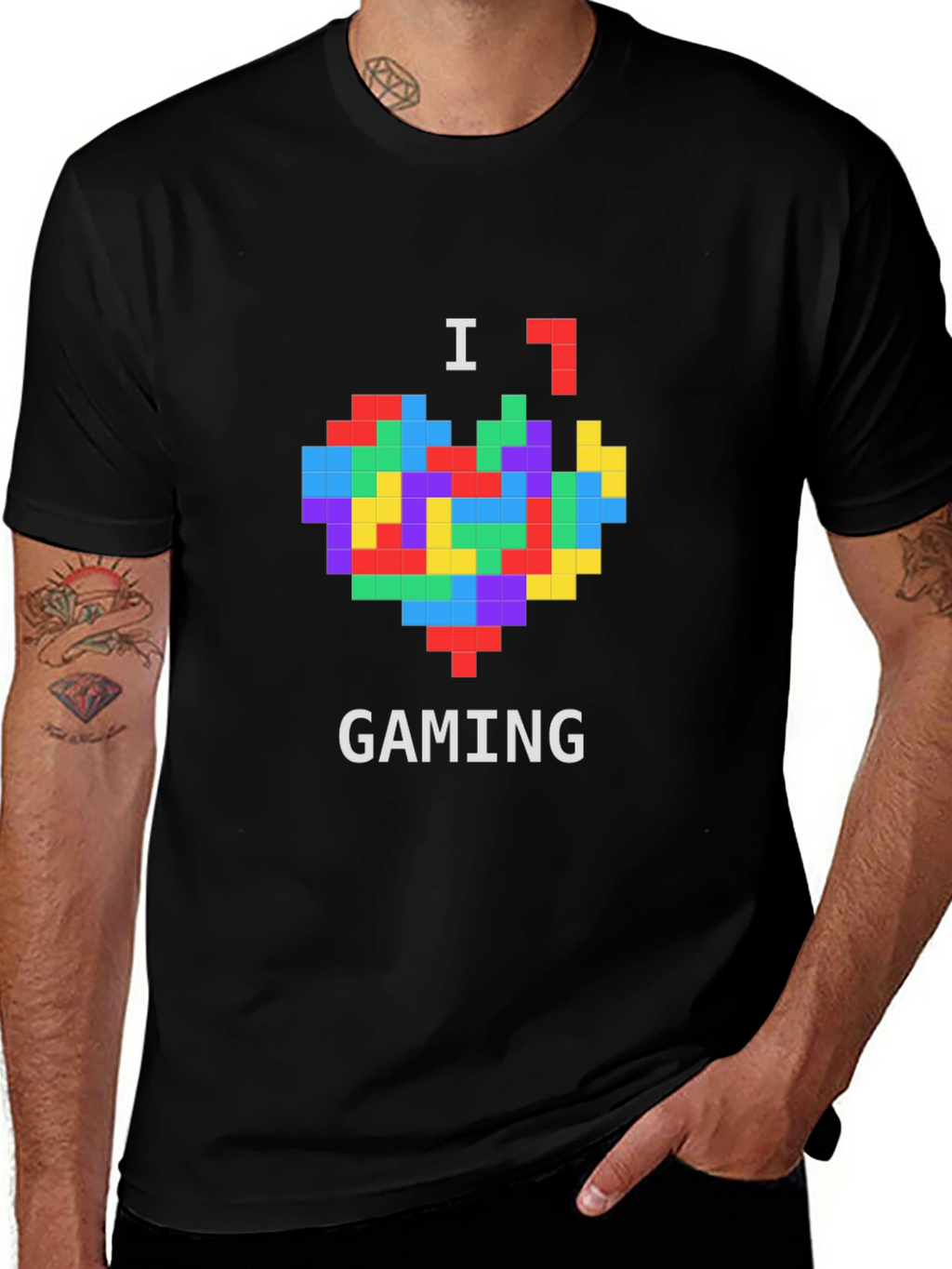 I Love Gaming Pixel Heart Black T-Shirt