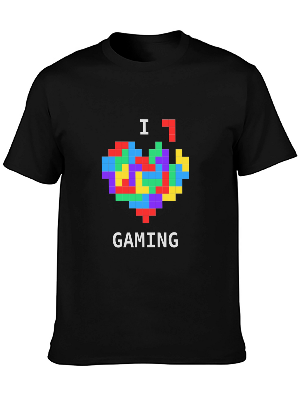 I Love Gaming Pixel Heart Black T-Shirt