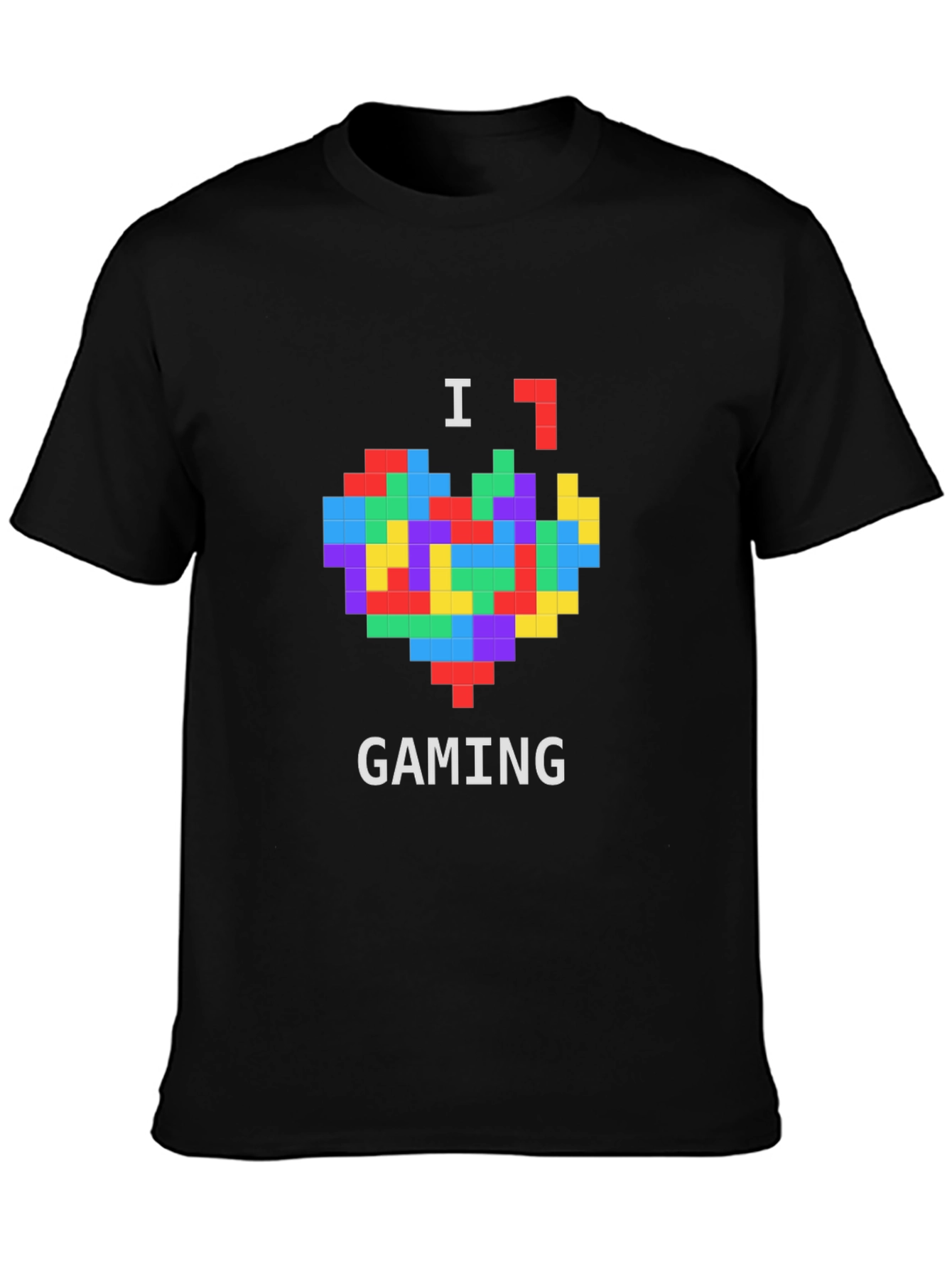 I Love Gaming Pixel Heart Black T-Shirt