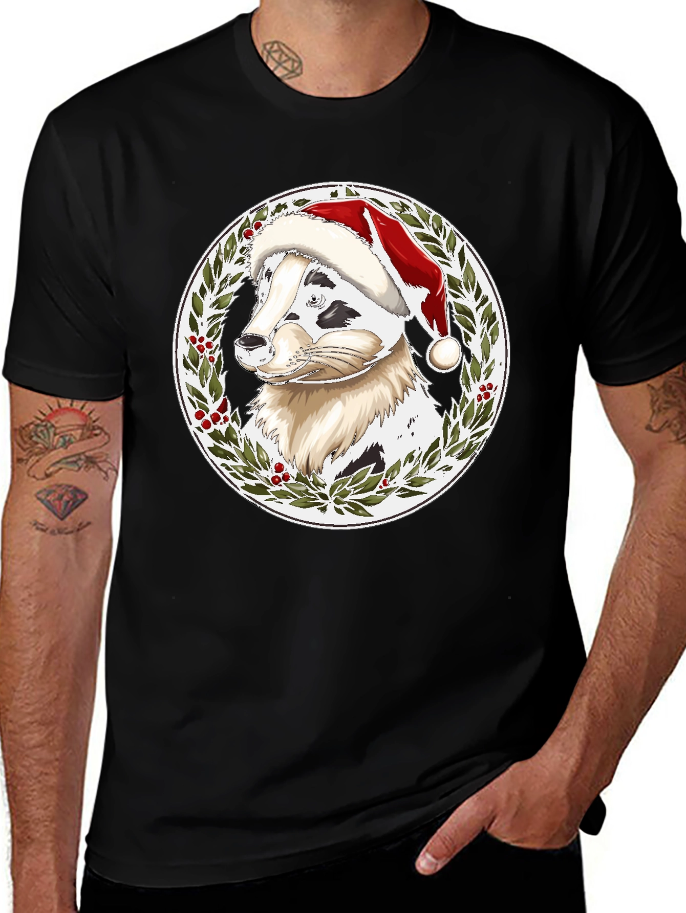 Festive Dog Santa Hat T-Shirt