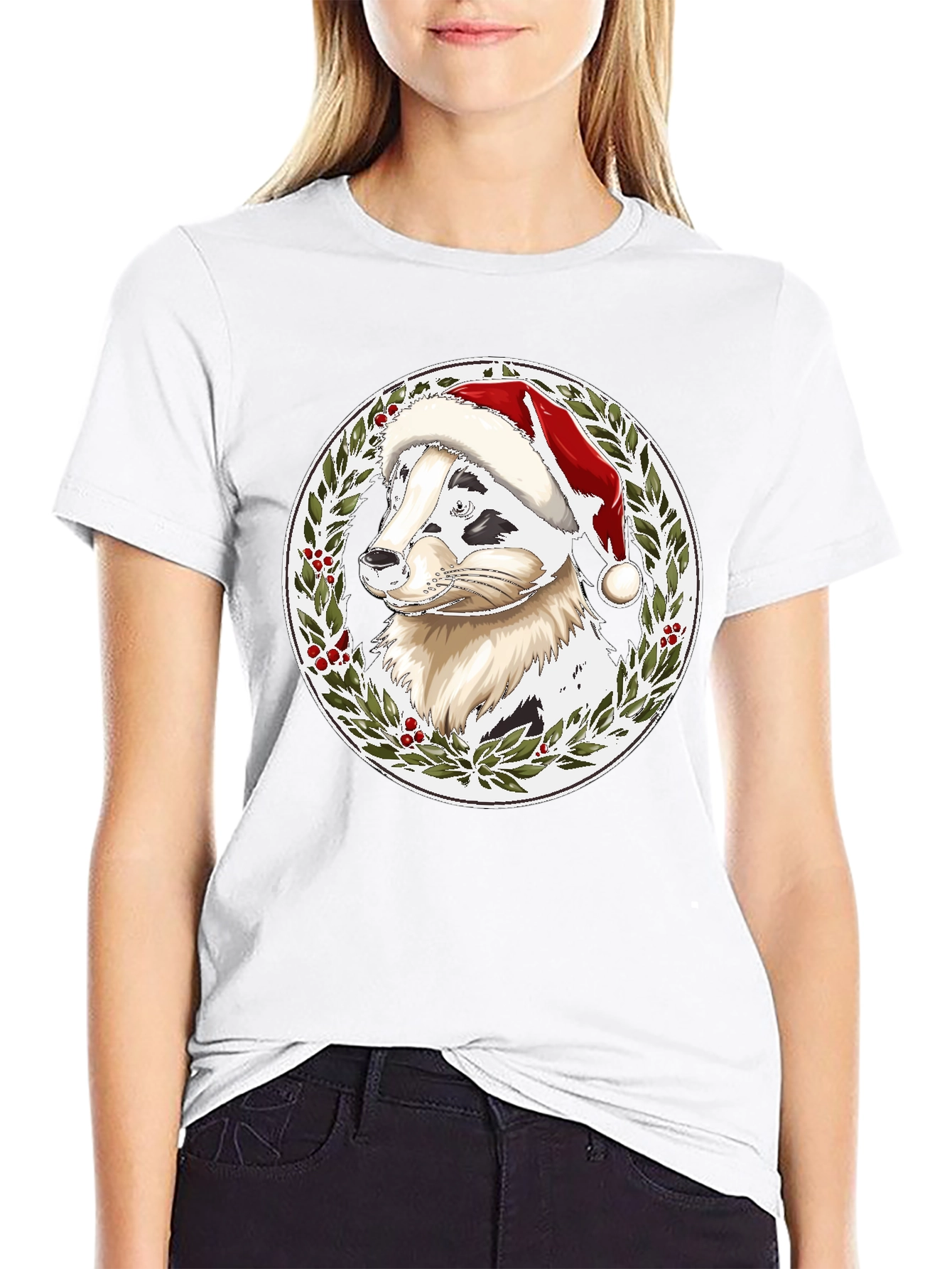 Festive Dog Santa Hat T-Shirt